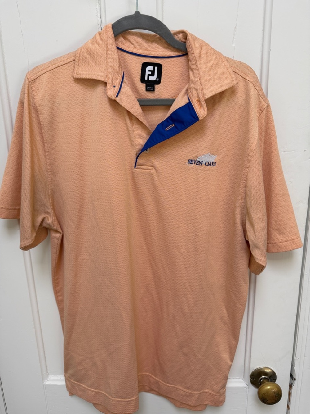 FootJoy Seven Oaks Peach Polo with Navy Trim